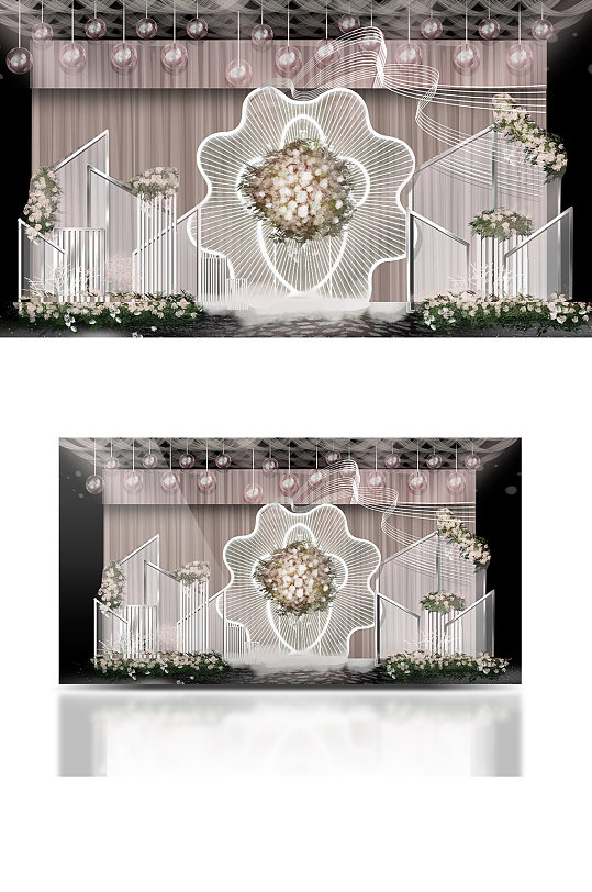 粉紫色梦幻婚礼迎宾区合影背景板浪漫-众图网