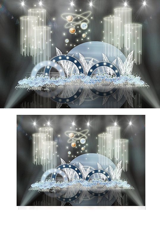 蓝色梦幻帷幕星空半圆拱门婚礼效果图背景-众图网