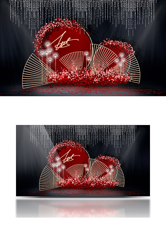 红色浪漫婚礼迎宾区效果图合影背景板-众图网