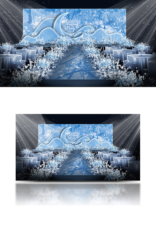 蓝色系舞台婚礼效果图仪式区大气浪漫-众图网
