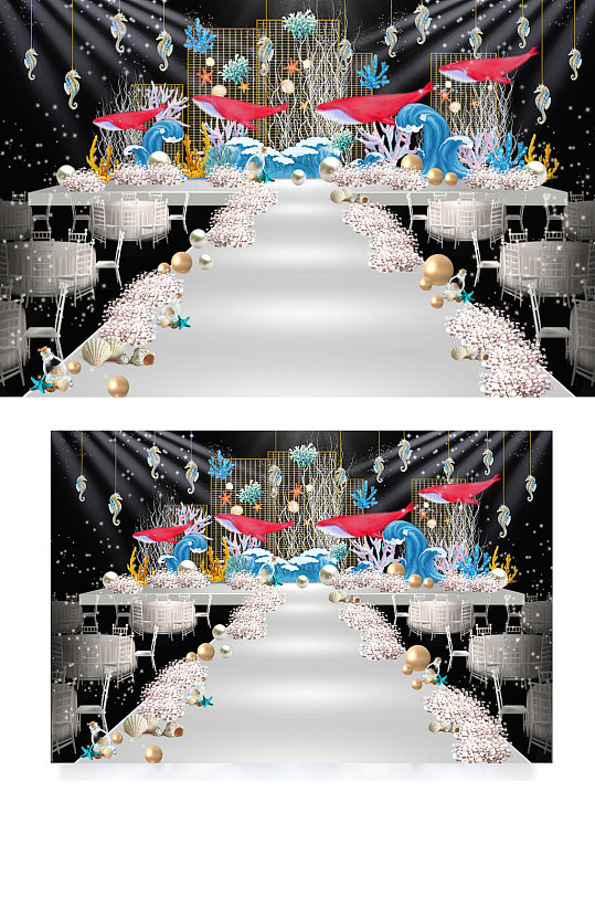 海洋主题婚礼舞台装饰效果图梦幻仪式区-众图网