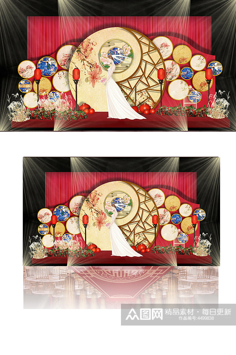 婚礼舞台设计新中式中国风婚礼效果图素材