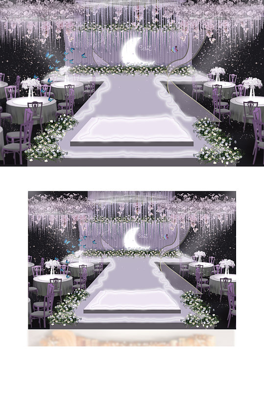紫色婚礼仪式区效果图梦幻唯美舞台浪漫-众图网
