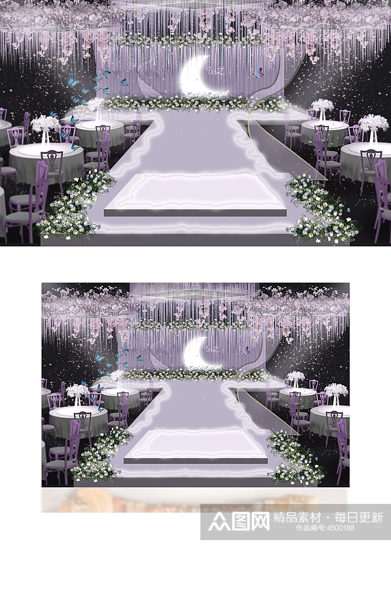 紫色婚礼仪式区效果图梦幻唯美舞台浪漫素材
