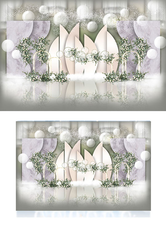 白绿大理石婚礼效果图大气背景板合影迎宾-众图网