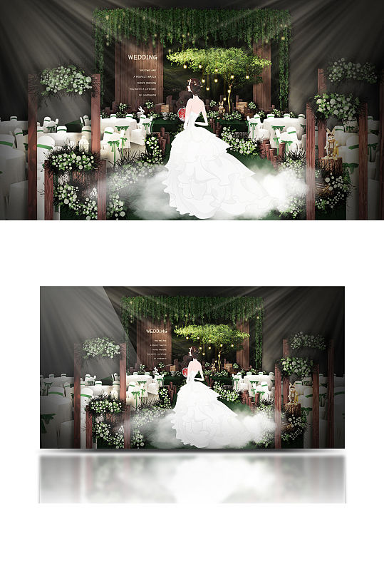 森林系森绿色婚礼梦幻唯美舞台仪式区-众图网