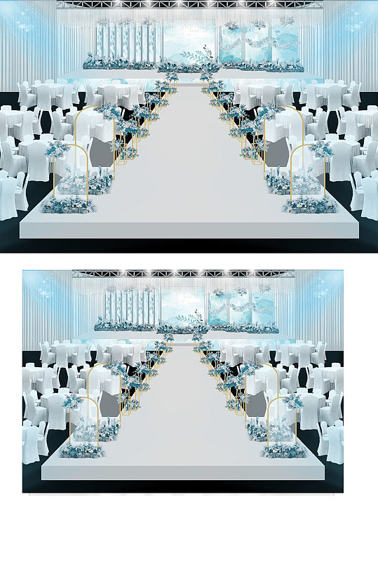 婚礼效果设计模板蓝色舞台仪式区唯美-众图网