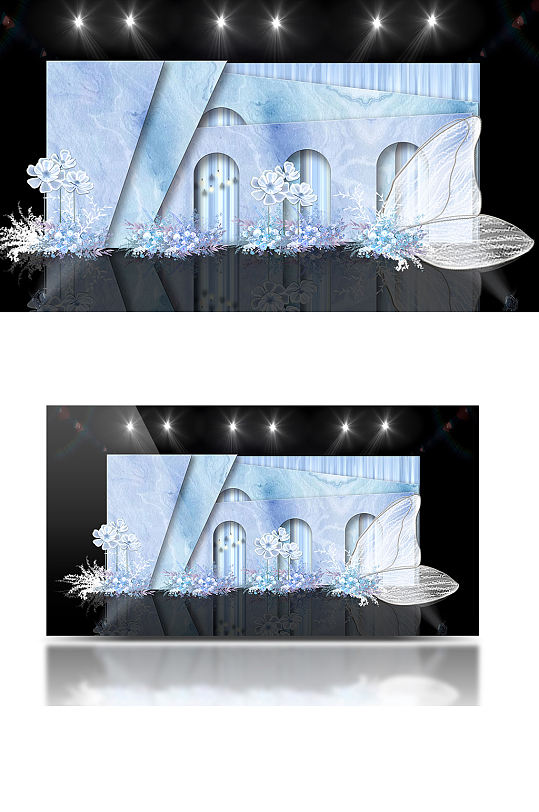 原创蓝紫色婚礼迎宾区合影背景板海洋-众图网