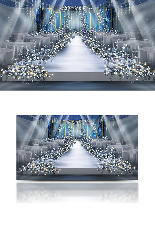 唯美蓝色婚礼舞台设计唯美浪漫仪式区-众图网