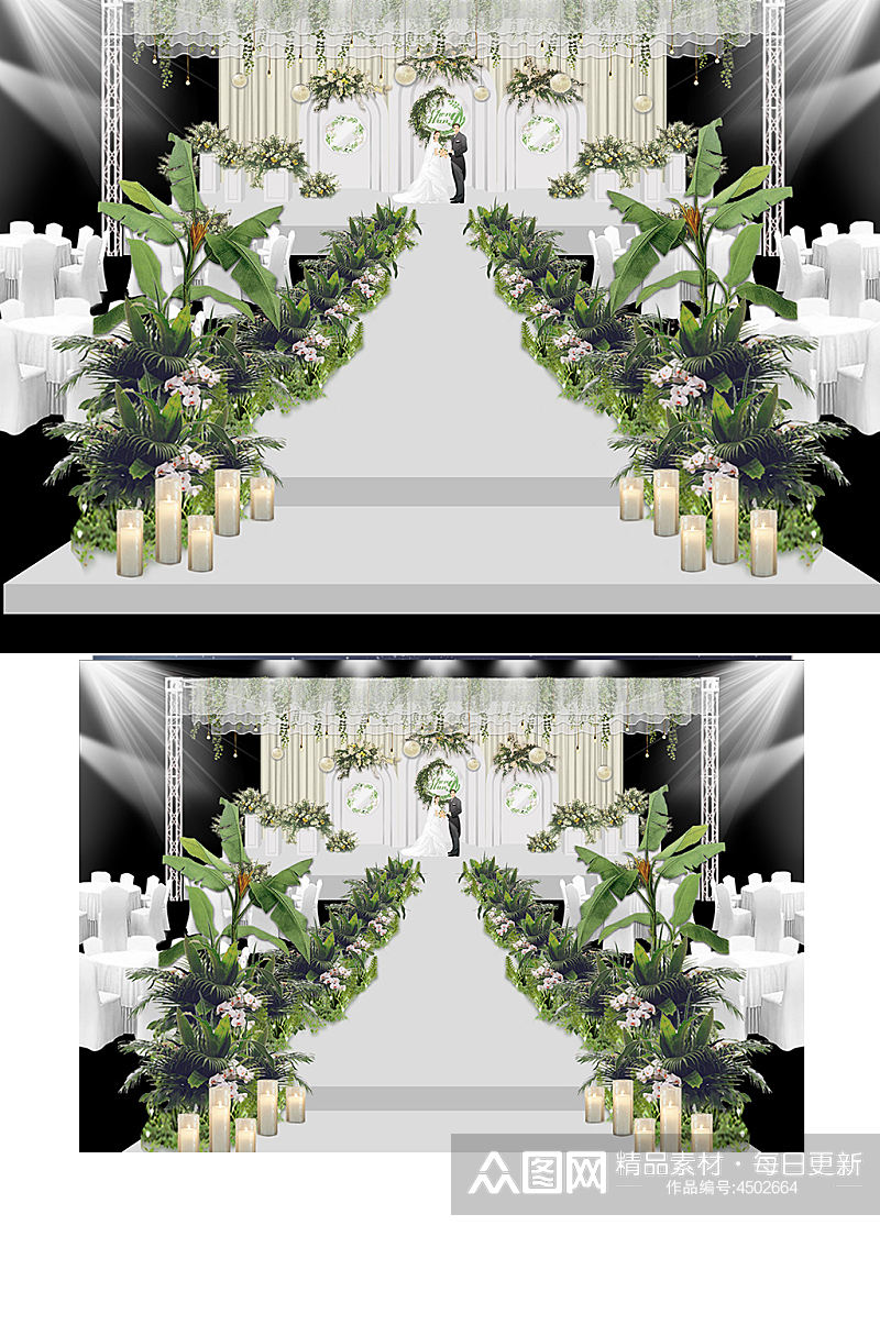 绿色清新婚礼设计模板舞台仪式区浪漫素材