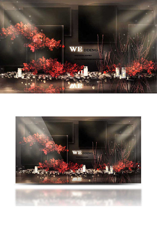 简约红黑婚礼合影区效果图舞台仪式区-众图网