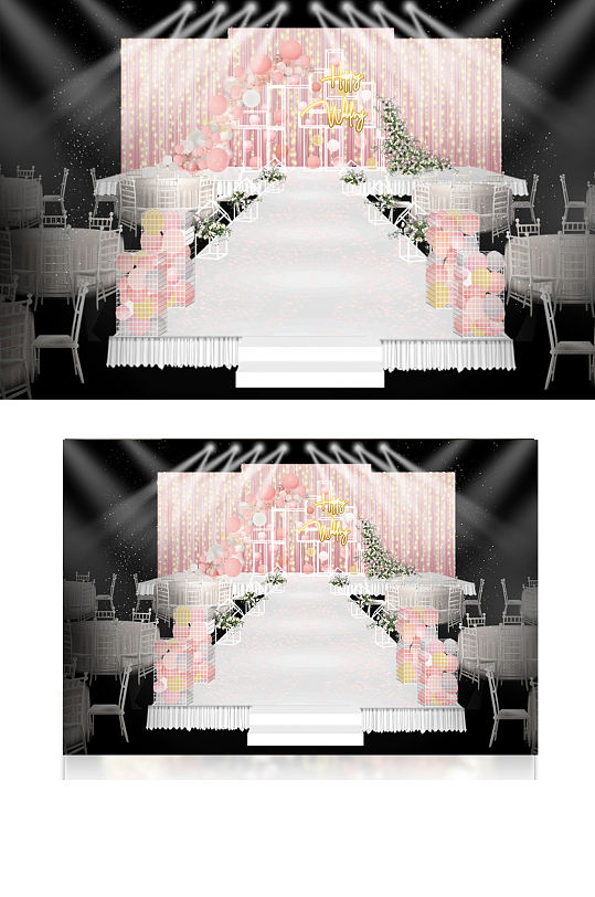 气球主题粉嫩温馨婚礼效果图合影迎宾仪式区-众图网