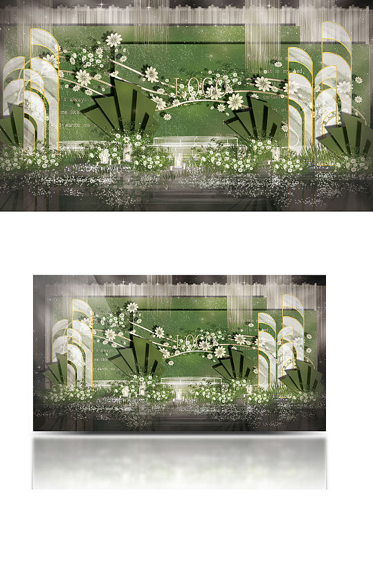 绿色简约森系婚礼工装效果图合影迎宾背景板-众图网