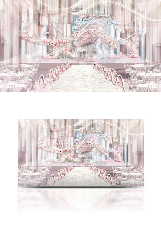 蓝粉色浪漫婚礼舞台效果图仪式区梦幻唯美-众图网