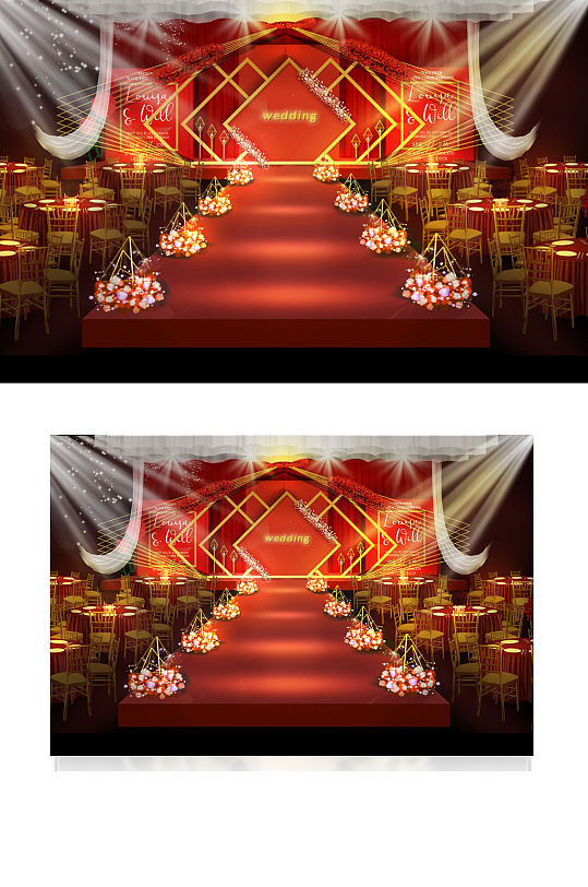 红金色婚礼效果图舞台大气唯美浪漫仪式区-众图网