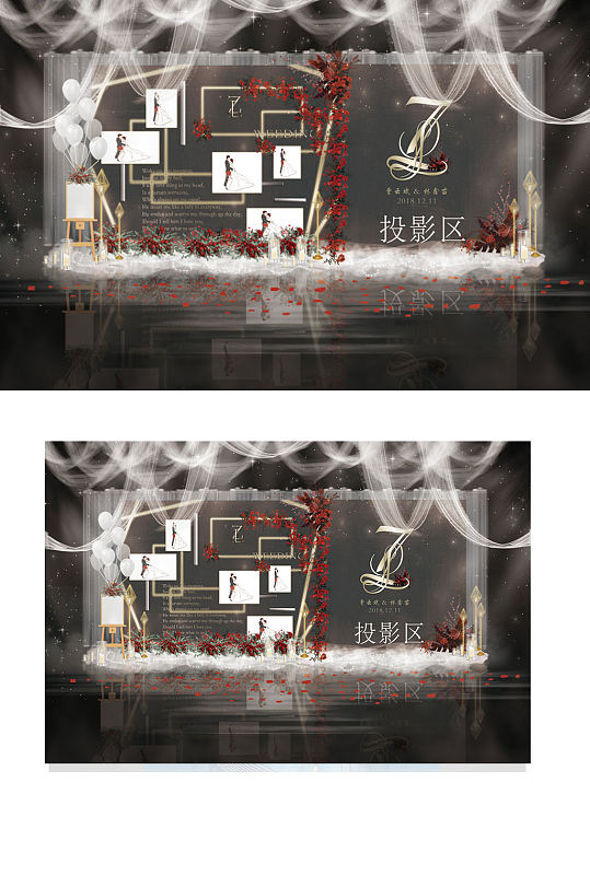 大气高级灰婚礼简约迎宾展示区效果图背景板-众图网