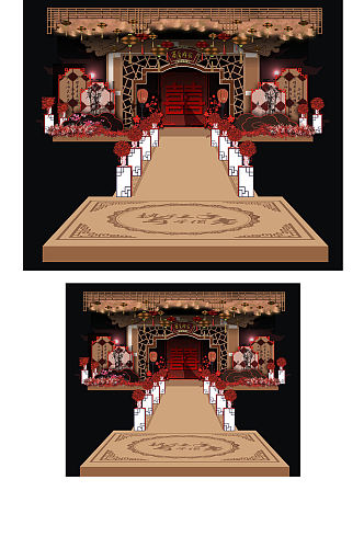 中国风主题婚礼新中式婚礼舞台仪式区红色
