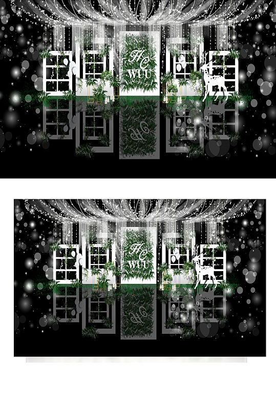 森系白绿色简洁大气婚礼效果图合影背景板-众图网