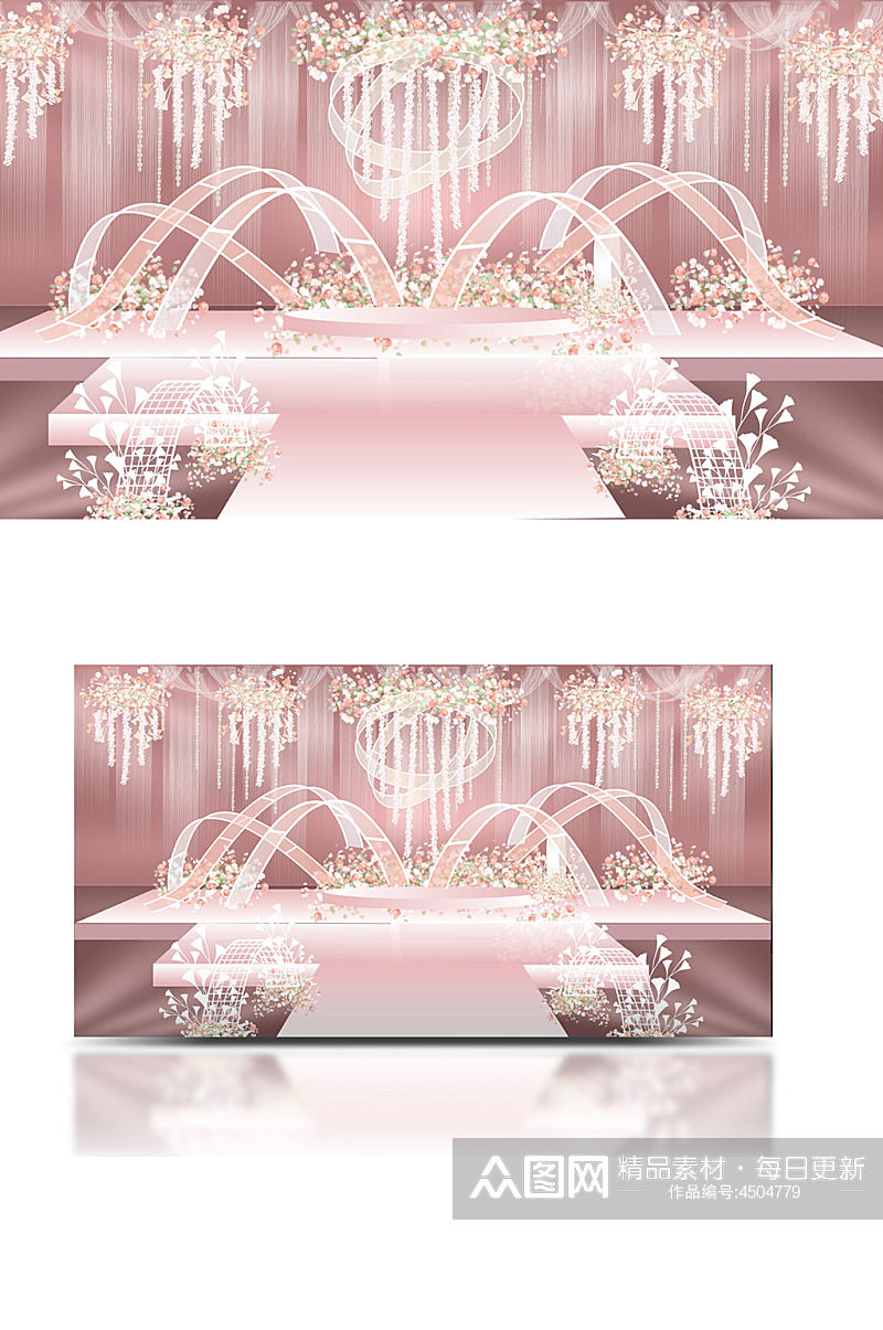 粉色婚礼舞台效果图设计仪式区浪漫唯美素材