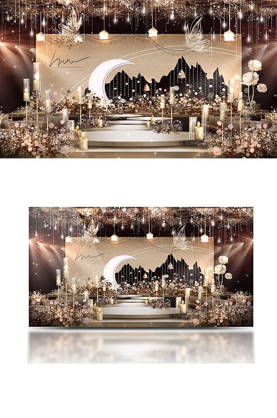 温馨复古香槟主题婚礼浪漫舞台仪式区轻奢-众图网