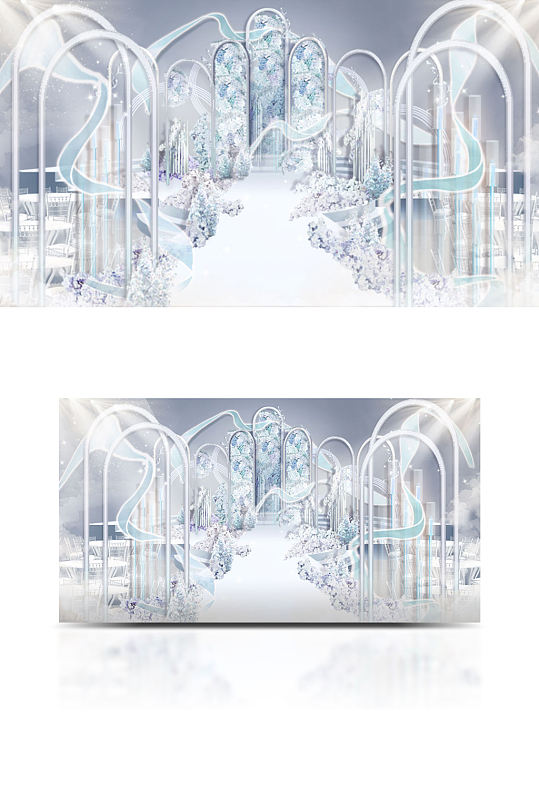 蓝色浪漫柔美异型舞台婚礼效果图仪式区梦幻-众图网