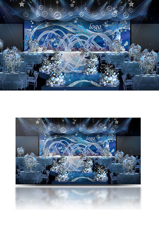 蓝色海洋婚礼舞台效果图唯美仪式区浪漫-众图网