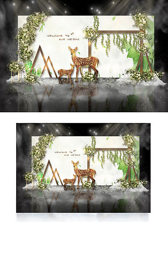 白绿卡通创意迎宾区展示区婚礼效果图背景