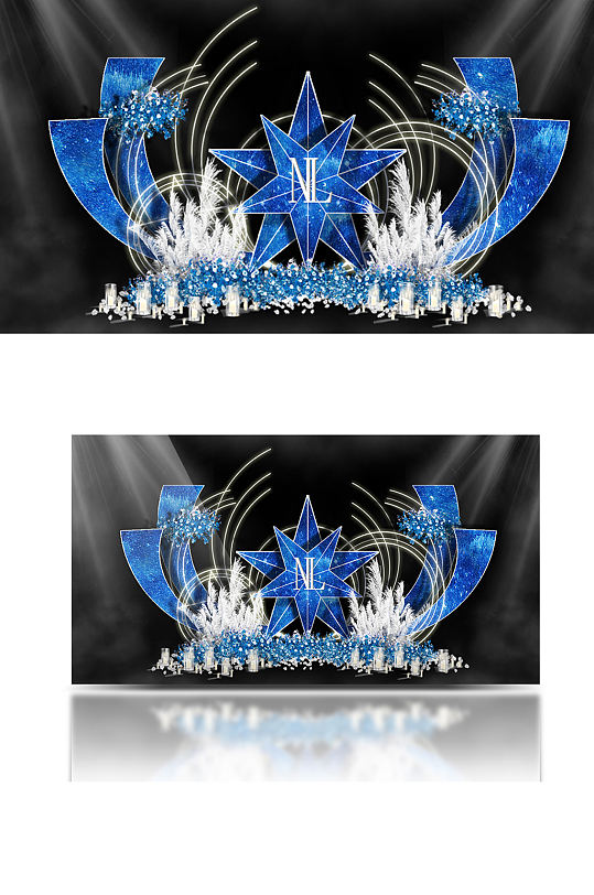 蓝色星空婚礼留影区唯美迎宾背景板梦幻-众图网