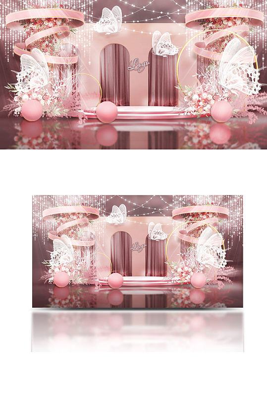 原创唯美浪漫梦幻动物元素主题婚礼背景粉色-众图网