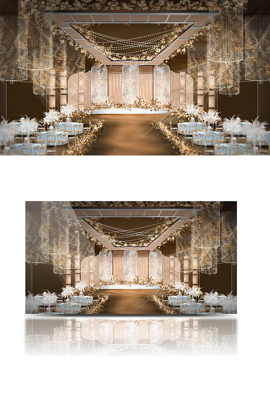 咖啡金色结婚背景欧式婚礼效果图舞台仪式区-众图网