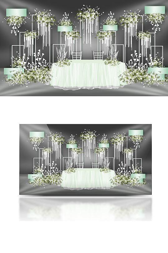 小清新婚礼签到区效果图唯美青色甜品台-众图网