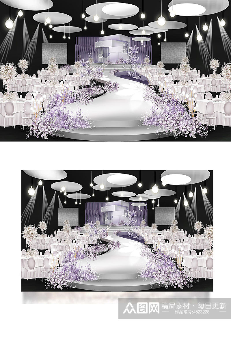 紫色大气浪漫婚礼舞台仪式区梦幻白色素材