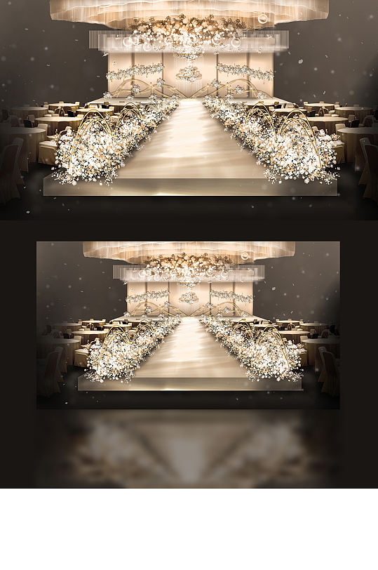 梦幻唯美大气香槟色婚礼效果图欧式仪式区-众图网