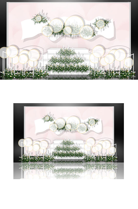 粉色清新简约婚礼迎宾区效果图唯美背景板-众图网