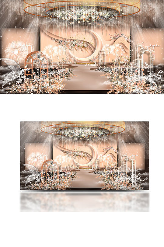 香槟色流光婚礼效果图唯美大气舞台仪式区-众图网