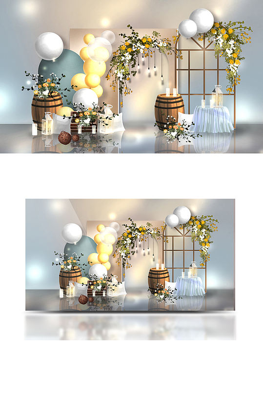 原创清新婚礼迎宾区INS风甜品台酒桶气球-众图网