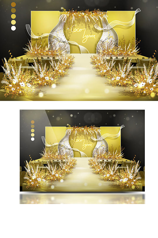 春季柠檬奶油黄色系小清新大理石婚礼效果图-众图网