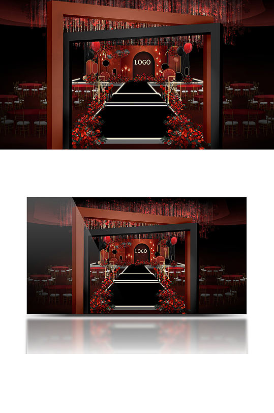 红金黑婚礼效果图大气仪式区舞台浪漫-众图网