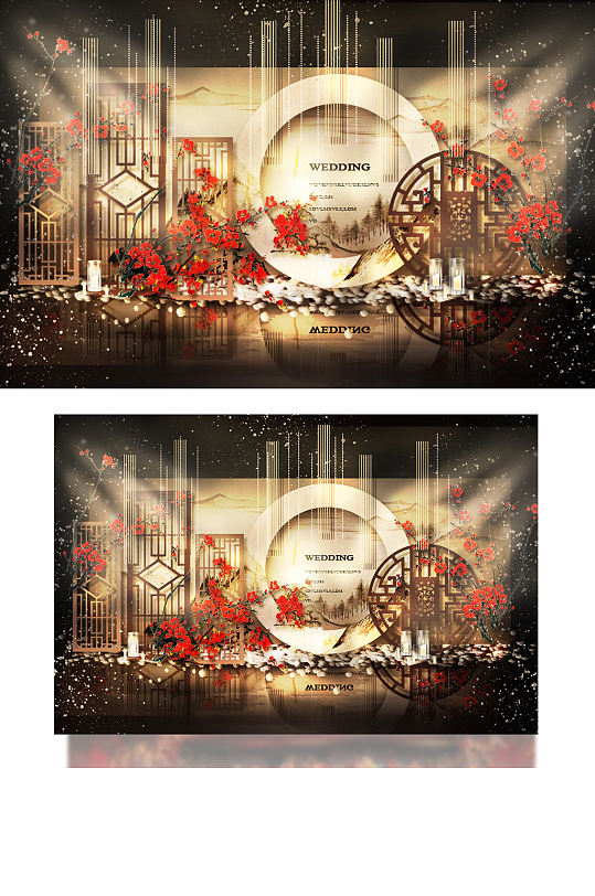 新中式婚礼合影区效果图欧式复古香槟红色-众图网