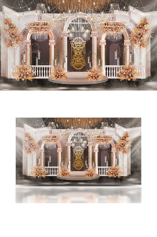 法式香槟金色婚礼效果图合影迎宾背景板欧式-众图网