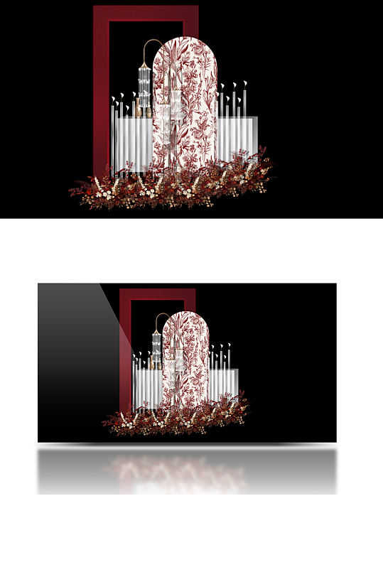 红白色婚礼迎宾区法式婚礼梦幻浪漫背景板-众图网