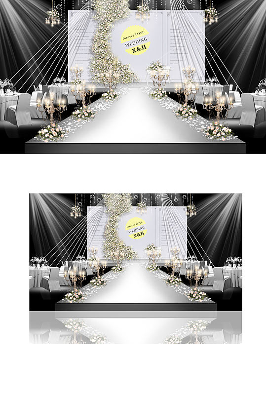 浅灰色简约婚礼舞台效果图仪式区浪漫-众图网