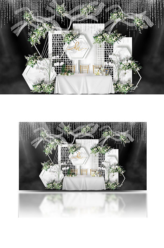 小清新白绿色婚礼签到区唯美甜品台合影花艺-众图网