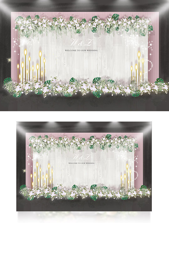 粉色婚礼迎宾区合影区效果图唯美背景板-众图网