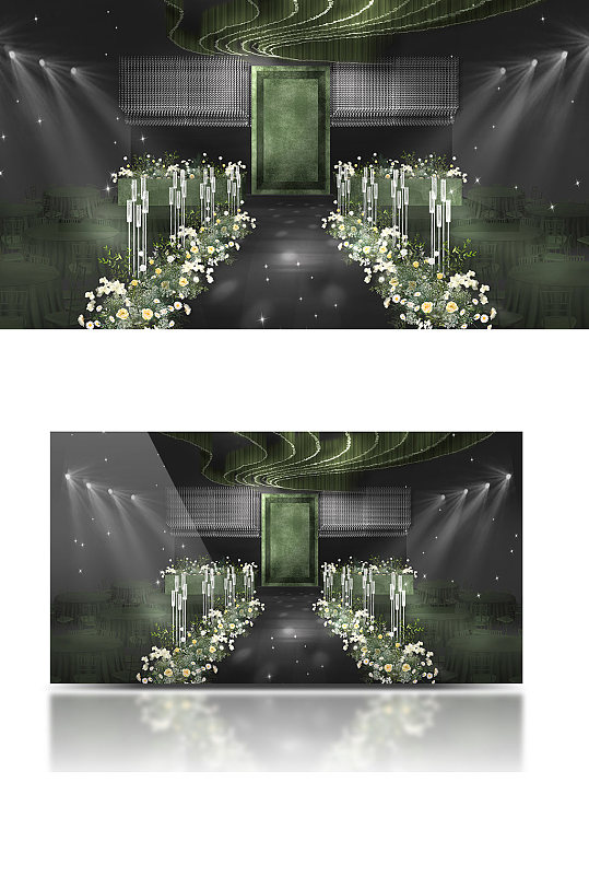 墨绿色婚礼效果图大气舞台仪式区浪漫-众图网