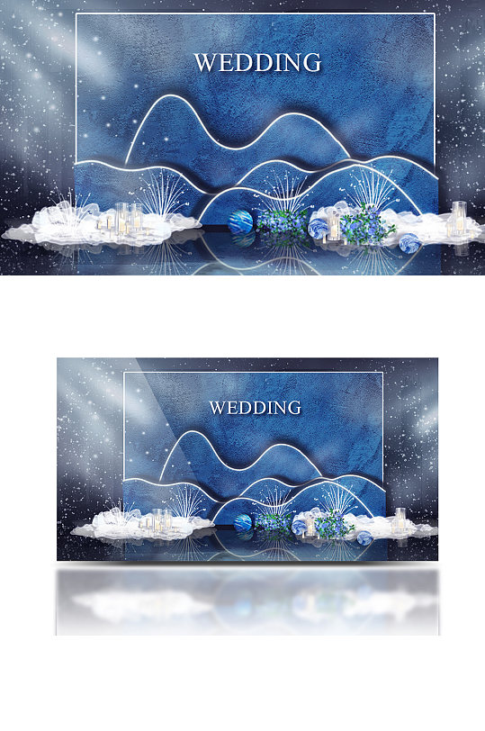 星空弧形婚礼效果图蓝色梦幻合影迎宾背景板-众图网