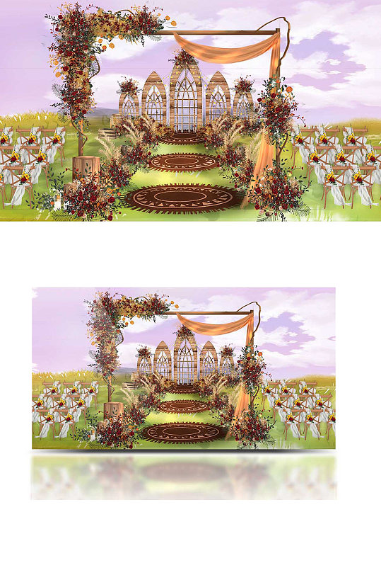 原创户外复古风婚礼木质简约舞台仪式区欧式-众图网