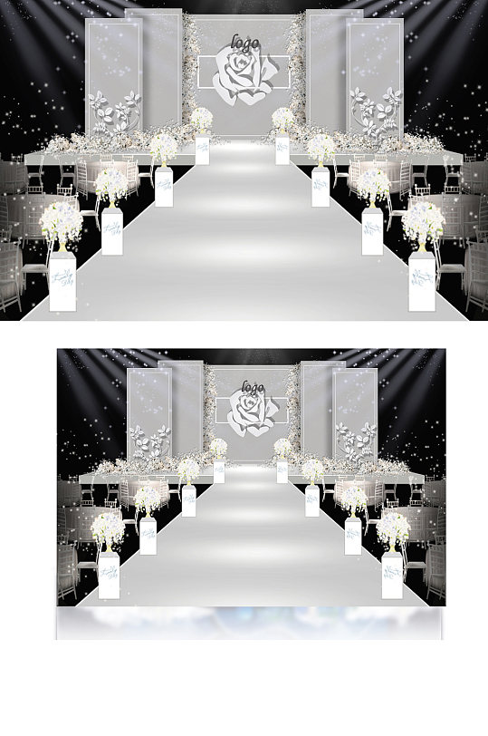灰色系白玫瑰婚礼效果图简约舞台仪式区-众图网