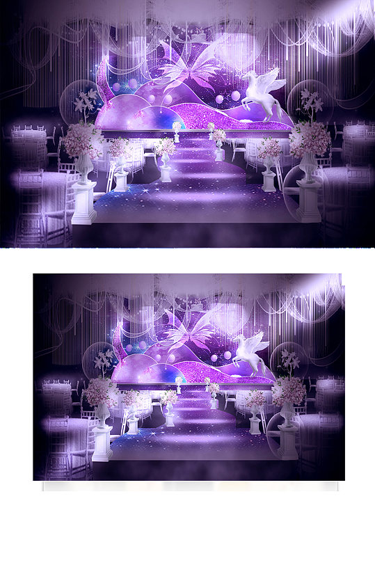 仪式区婚礼效果图梦幻紫色舞台-众图网