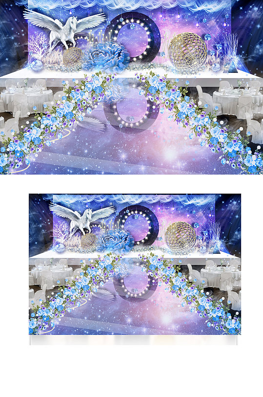 蓝色婚礼主舞台效果图星空梦幻仪式区-众图网